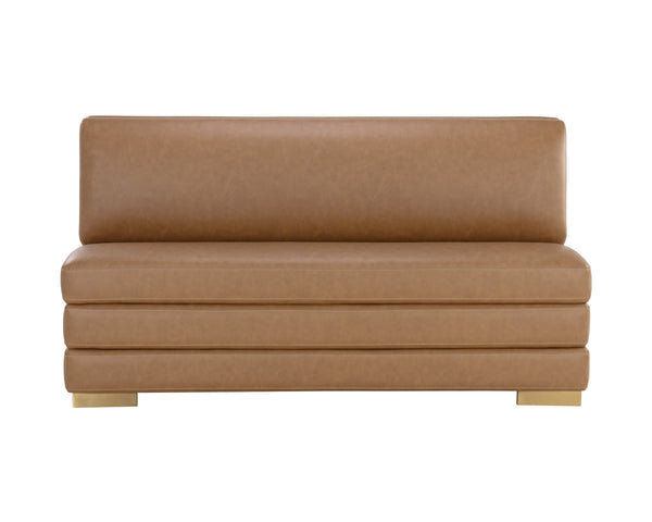Sunpan Radcliff Faux Leather Banquette Bench with Gold Steel Legs for Dining Nooks Brown 112712