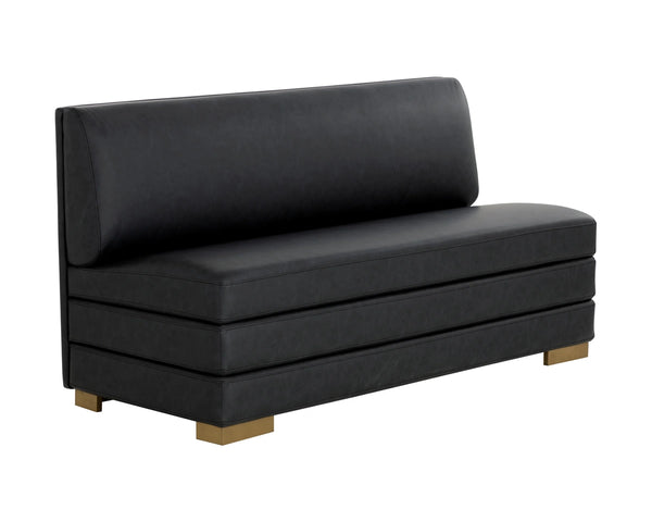 Sunpan Radcliff Faux Leather Banquette Bench with Gold Steel Legs for Dining Nooks Black 112713