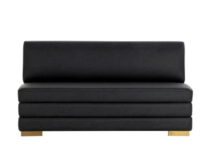 Sunpan Radcliff Faux Leather Banquette Bench with Gold Steel Legs for Dining Nooks Black 112713