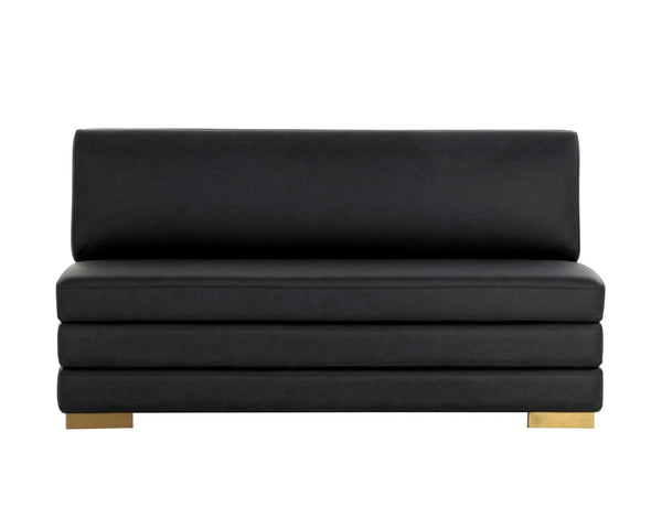 Sunpan Radcliff Faux Leather Banquette Bench with Gold Steel Legs for Dining Nooks Black 112713