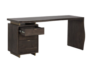 Sunpan Lewis Solid Acacia Live Edge Writing Desk with Waterfall Panel and Brass Iron Base 112714