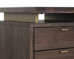 Sunpan Lewis Solid Acacia Live Edge Writing Desk with Waterfall Panel and Brass Iron Base 112714