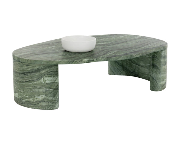 Sunpan Savinah Faux Marble Coffee Table Handcrafted Concrete with Sage Stone Veining Green 112725