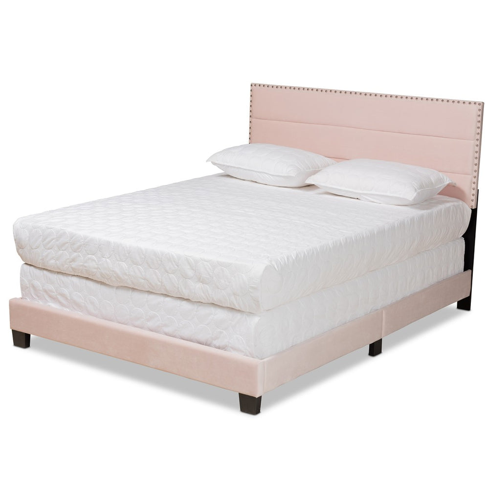 Baxton Studio Baxton Tamira Glam Light Pink Velvet Upholstered Full Panel Bed with Channel-Tufted Headboard CF9210E-Light Pink Velvet-Full