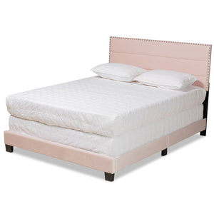 Baxton Studio Baxton Tamira Glam Light Pink Velvet Upholstered Full Panel Bed with Channel-Tufted Headboard CF9210E-Light Pink Velvet-Full