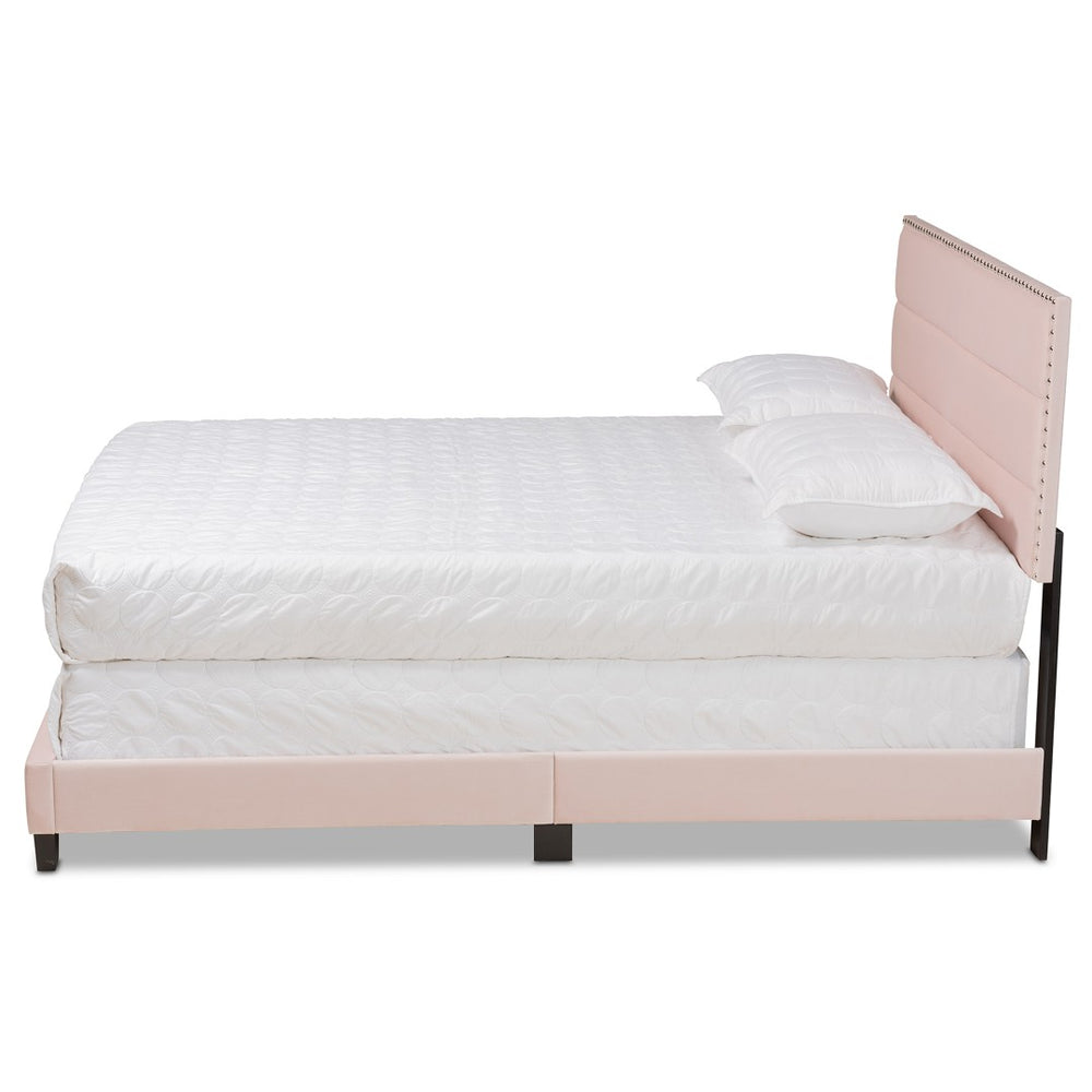 Baxton Studio Baxton Tamira Glam Light Pink Velvet Upholstered Full Panel Bed with Channel-Tufted Headboard CF9210E-Light Pink Velvet-Full