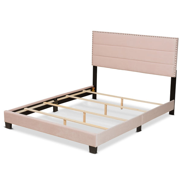 Baxton Studio Baxton Tamira Glam Light Pink Velvet Upholstered Full Panel Bed with Channel-Tufted Headboard CF9210E-Light Pink Velvet-Full