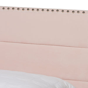 Baxton Studio Baxton Tamira Glam Light Pink Velvet Upholstered Full Panel Bed with Channel-Tufted Headboard CF9210E-Light Pink Velvet-Full