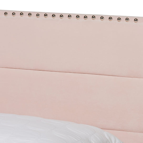 Baxton Studio Baxton Tamira Glam Light Pink Velvet Upholstered Full Panel Bed with Channel-Tufted Headboard CF9210E-Light Pink Velvet-Full