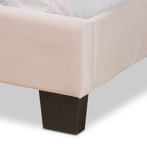 Baxton Studio Baxton Tamira Glam Light Pink Velvet Upholstered Full Panel Bed with Channel-Tufted Headboard CF9210E-Light Pink Velvet-Full