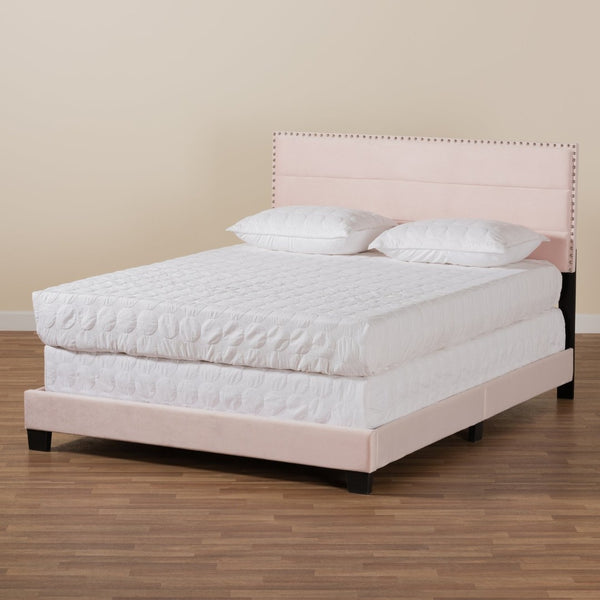 Baxton Studio Baxton Tamira Glam Light Pink Velvet Upholstered Full Panel Bed with Channel-Tufted Headboard CF9210E-Light Pink Velvet-Full