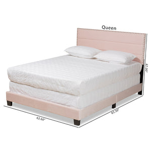 Baxton Studio Baxton Tamira Glam Light Pink Velvet Upholstered Full Panel Bed with Channel-Tufted Headboard CF9210E-Light Pink Velvet-Full