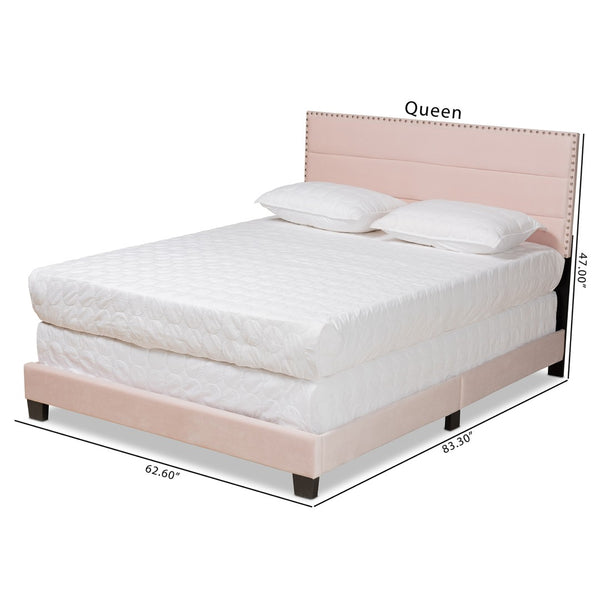 Baxton Studio Baxton Tamira Glam Light Pink Velvet Upholstered Full Panel Bed with Channel-Tufted Headboard CF9210E-Light Pink Velvet-Full