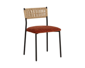 Sunpan Ernesta Woven Rope Back Dining Chair Upholstered Seat Coastal Modern Iron Frame Orange 112735