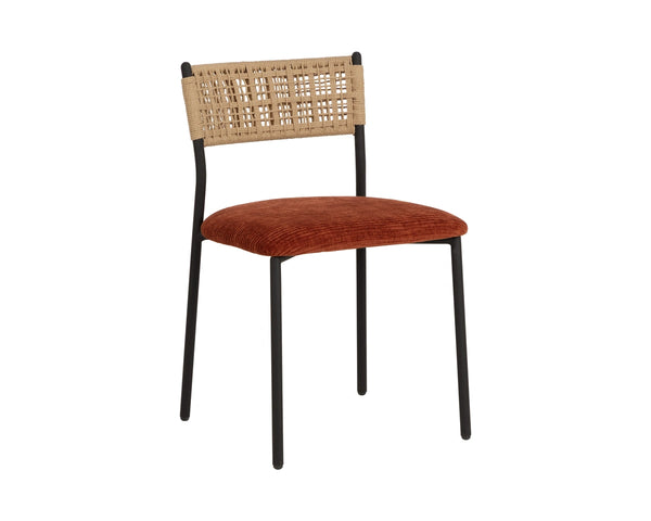 Sunpan Ernesta Woven Rope Back Dining Chair Upholstered Seat Coastal Modern Iron Frame Orange 112735