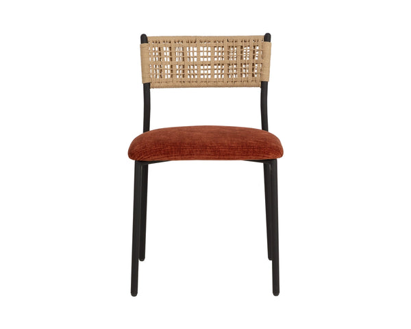 Sunpan Ernesta Woven Rope Back Dining Chair Upholstered Seat Coastal Modern Iron Frame Orange 112735