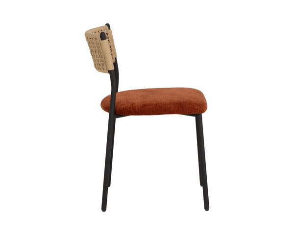 Sunpan Ernesta Woven Rope Back Dining Chair Upholstered Seat Coastal Modern Iron Frame Orange 112735