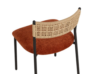 Sunpan Ernesta Woven Rope Back Dining Chair Upholstered Seat Coastal Modern Iron Frame Orange 112735
