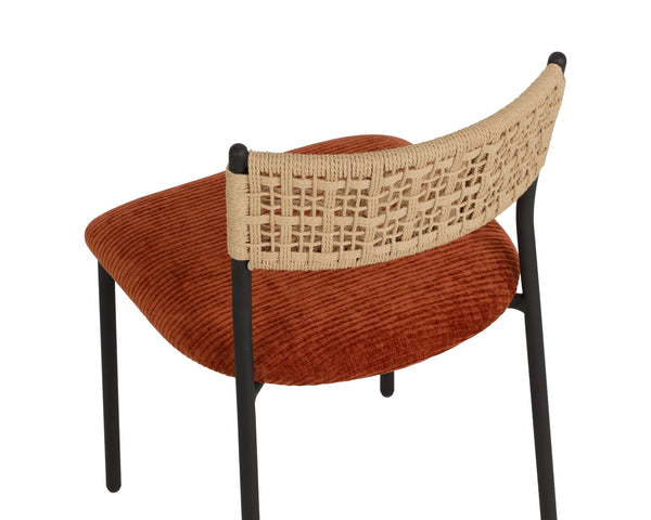 Sunpan Ernesta Woven Rope Back Dining Chair Upholstered Seat Coastal Modern Iron Frame Orange 112735
