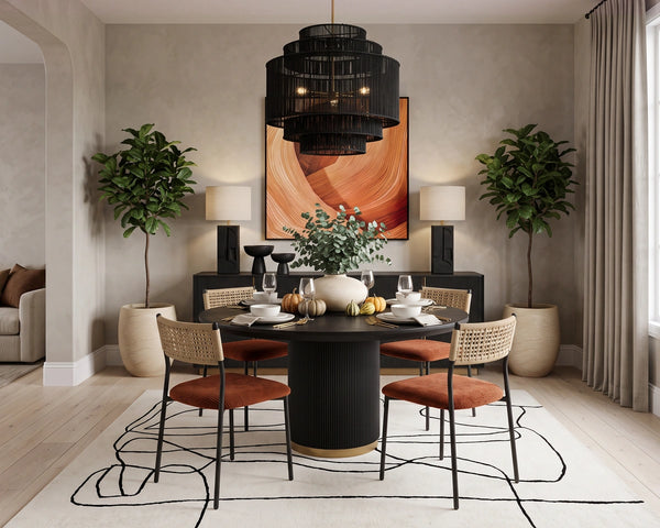 Sunpan Ernesta Woven Rope Back Dining Chair Upholstered Seat Coastal Modern Iron Frame Orange 112735