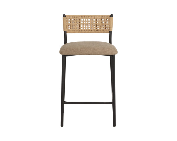 Sunpan Ernesta Counter Stool Woven Rope Back Iron Frame Artisan Bohemian Kitchen Seating Taupe 112736