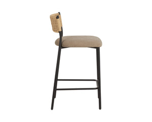 Sunpan Ernesta Counter Stool Woven Rope Back Iron Frame Artisan Bohemian Kitchen Seating Taupe 112736