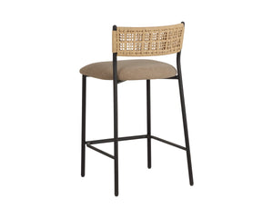 Sunpan Ernesta Counter Stool Woven Rope Back Iron Frame Artisan Bohemian Kitchen Seating Taupe 112736