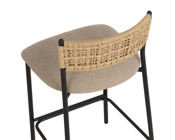 Sunpan Ernesta Counter Stool Woven Rope Back Iron Frame Artisan Bohemian Kitchen Seating Taupe 112736