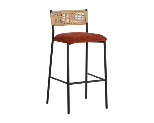 Sunpan Ernesta Woven Rope Back Barstool Upholstered Seat Iron Frame Kitchen Bar Orange 112737
