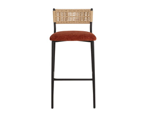 Sunpan Ernesta Woven Rope Back Barstool Upholstered Seat Iron Frame Kitchen Bar Orange 112737