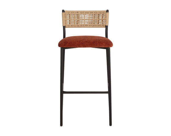 Sunpan Ernesta Woven Rope Back Barstool Upholstered Seat Iron Frame Kitchen Bar Orange 112737