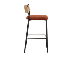 Sunpan Ernesta Woven Rope Back Barstool Upholstered Seat Iron Frame Kitchen Bar Orange 112737