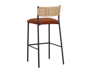 Sunpan Ernesta Woven Rope Back Barstool Upholstered Seat Iron Frame Kitchen Bar Orange 112737