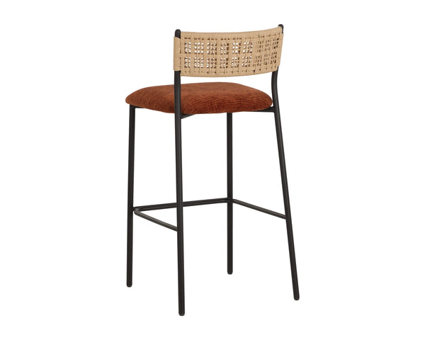 Sunpan Ernesta Woven Rope Back Barstool Upholstered Seat Iron Frame Kitchen Bar Orange 112737