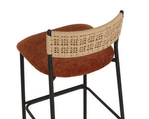 Sunpan Ernesta Woven Rope Back Barstool Upholstered Seat Iron Frame Kitchen Bar Orange 112737