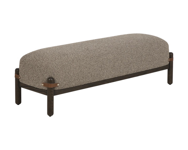 Sunpan Holst Upholstered Bench with Leather Strap Detail Mid Century Ebony Wood Frame Brown 112738