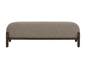 Sunpan Holst Upholstered Bench with Leather Strap Detail Mid Century Ebony Wood Frame Brown 112738