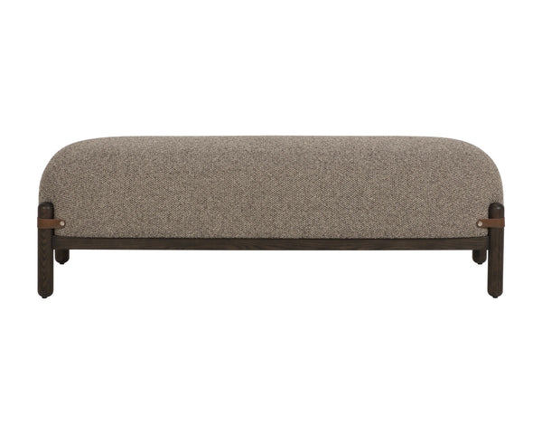Sunpan Holst Upholstered Bench with Leather Strap Detail Mid Century Ebony Wood Frame Brown 112738