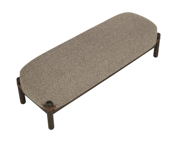 Sunpan Holst Upholstered Bench with Leather Strap Detail Mid Century Ebony Wood Frame Brown 112738