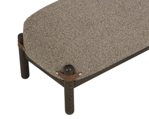 Sunpan Holst Upholstered Bench with Leather Strap Detail Mid Century Ebony Wood Frame Brown 112738