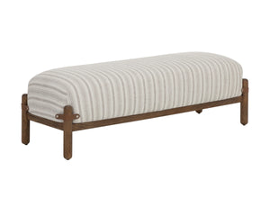 Sunpan Holst Upholstered Bench with Leather Strap Detail Mid Century Ebony Wood Frame Cream 112739