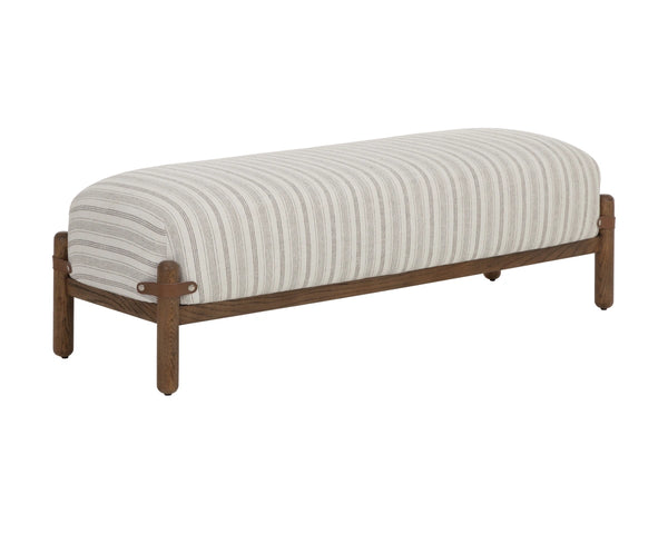 Sunpan Holst Upholstered Bench with Leather Strap Detail Mid Century Ebony Wood Frame Cream 112739