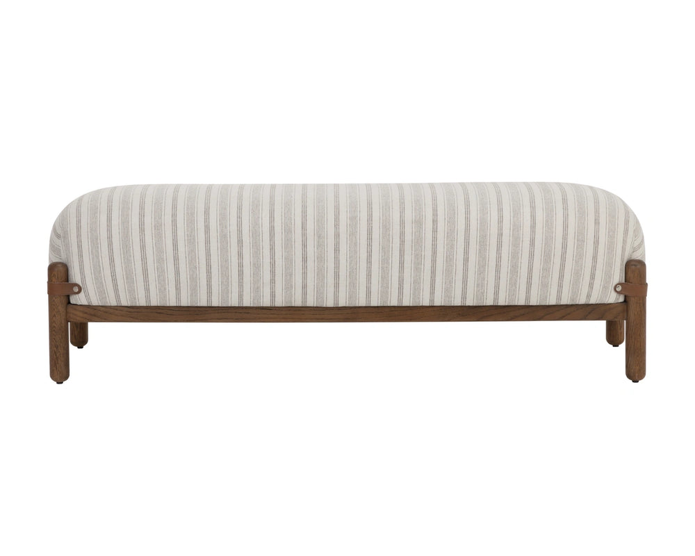 Sunpan Holst Upholstered Bench with Leather Strap Detail Mid Century Ebony Wood Frame Cream 112739