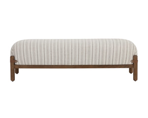 Sunpan Holst Upholstered Bench with Leather Strap Detail Mid Century Ebony Wood Frame Cream 112739
