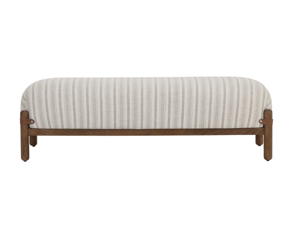 Sunpan Holst Upholstered Bench with Leather Strap Detail Mid Century Ebony Wood Frame Cream 112739