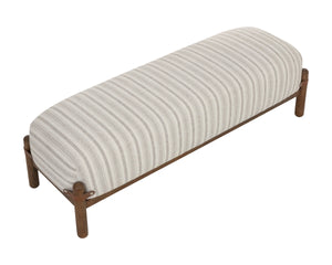 Sunpan Holst Upholstered Bench with Leather Strap Detail Mid Century Ebony Wood Frame Cream 112739