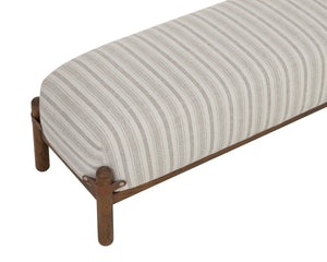 Sunpan Holst Upholstered Bench with Leather Strap Detail Mid Century Ebony Wood Frame Cream 112739
