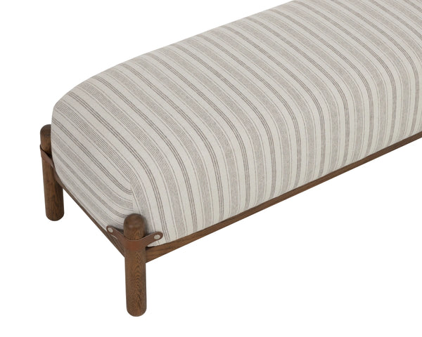 Sunpan Holst Upholstered Bench with Leather Strap Detail Mid Century Ebony Wood Frame Cream 112739