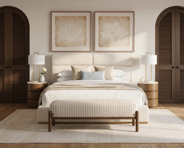 Sunpan Holst Upholstered Bench with Leather Strap Detail Mid Century Ebony Wood Frame Cream 112739