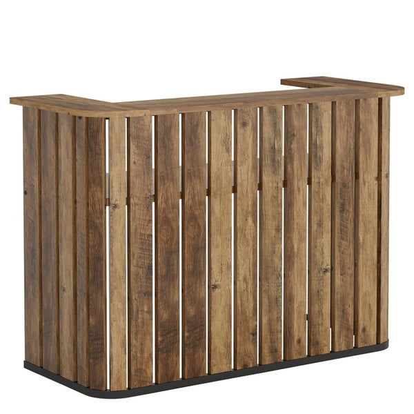 English Elm Natural Farmhouse Bar Table with U-shaped Top and Rustic Slat Detailing for Entertaining T3971P462909